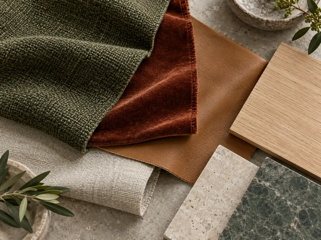Oak, stone and textile material references